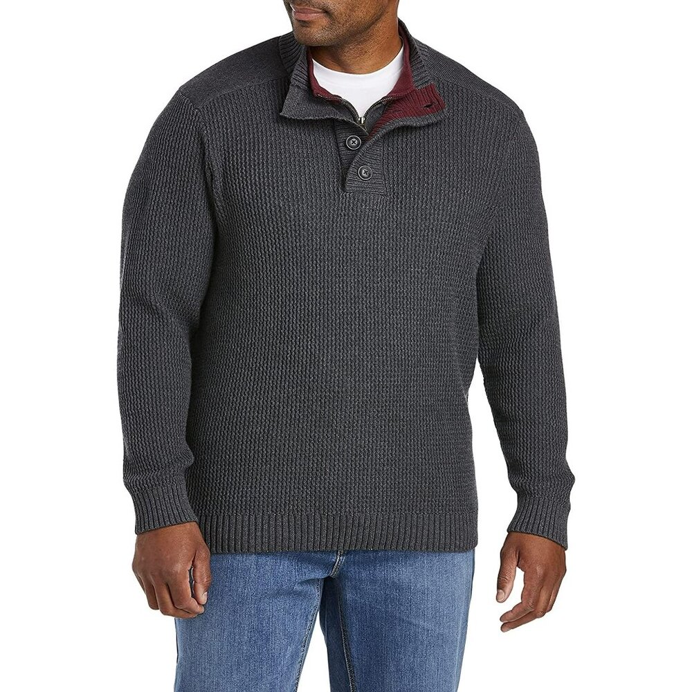 Oak Hill Men's Big & Tall Murphy Textured Mockneck Sweater Grey Heather Sz 5XLT